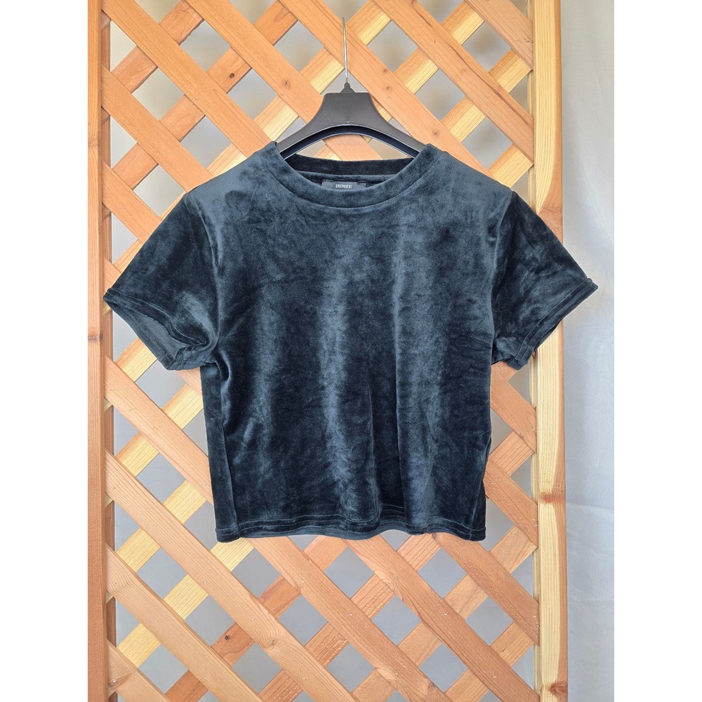 Forever 21 Knit Baby Tee Womens XL Black Velvet Short Sleeve Crop Top - NEW